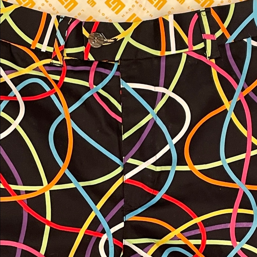 Loudmouth Black Shorts with Vibrant Scribble Bermuda Swirl Gold Shorts Size 36 - Picture 5 of 10
